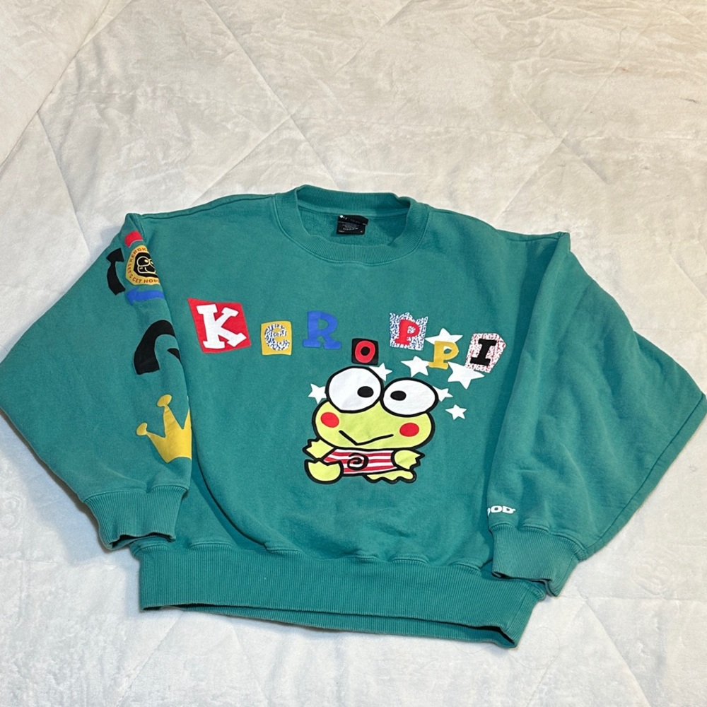 Keroppi Graphic Crewneck Sweatshirt - Teal Green